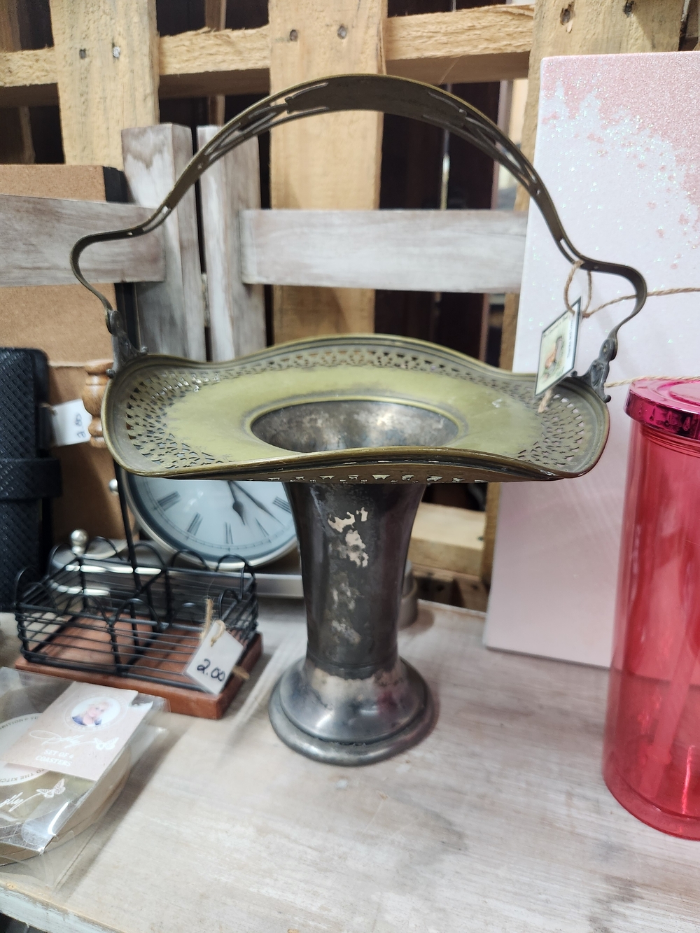 Vintage-Style Brass and Silver Bridal Basket - Home Accents